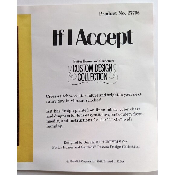 Vintage Cross Stitch Kit "If I Accept" Better Homes & Gardens 11" by 14" Rainbow - Picture 4 of 4